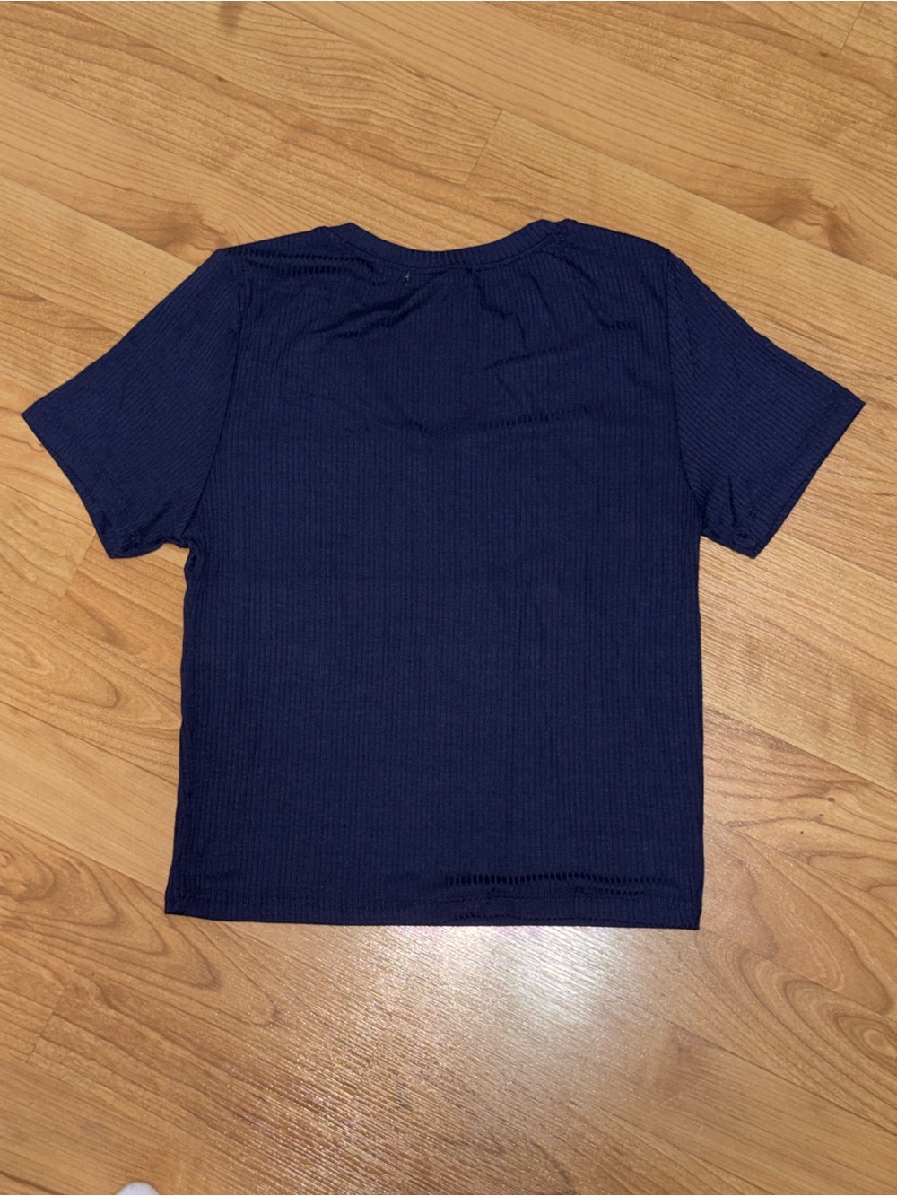 Active Basic Navy Blue Ribbed V-Neck Short Sleeve Top - Picture 3 of 6